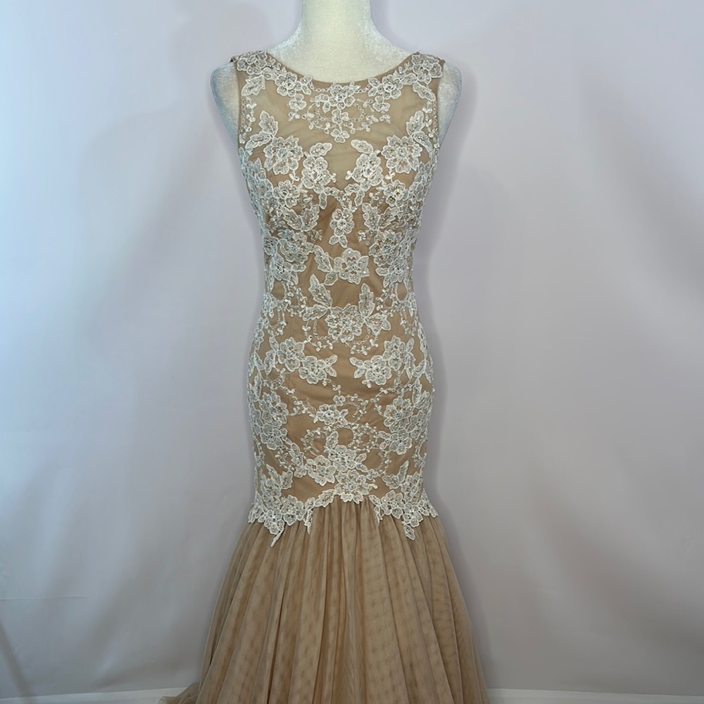 Xscape Lace and Tulle Mermaid Evening Gown